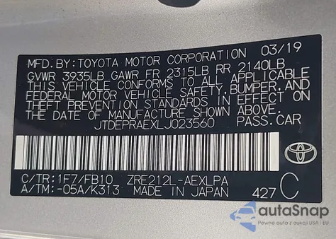 2020 Toyota Corolla Le из США, поврежденный, VIN JTDEPRAEXLJ023560